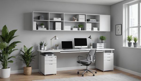 Rangement materiel informatique bureau minimaliste